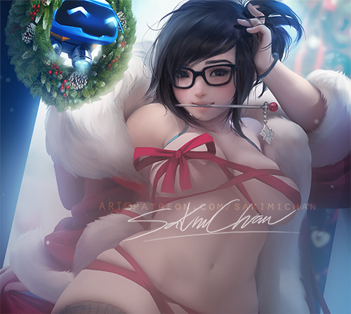 sakimichan:   Holiday Mei nudie pinup versions ;3 <3 Merry Christmas everyone !PSD/ Hd jpg,video process,steps https://www.patreon.com/posts/holiday-mei-nsfw-16034516  