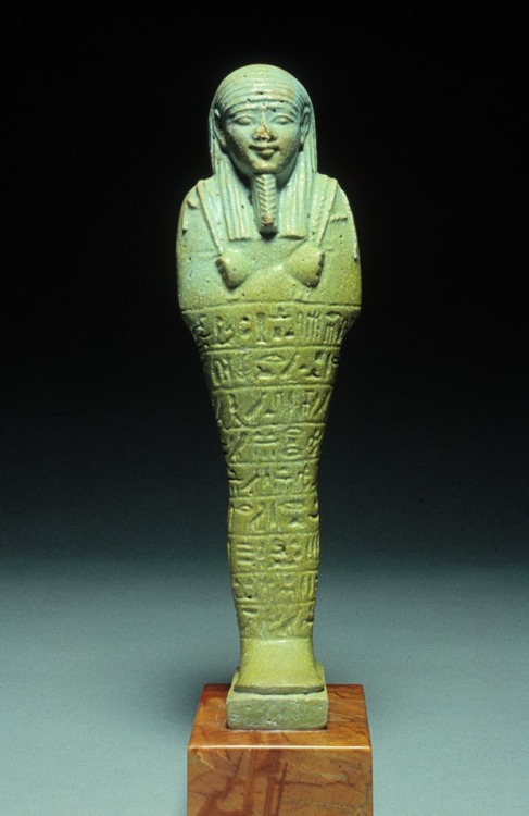 lionofchaeronea:Faience ushabti of a man named Ahmose, inscribed with the “ushabti-formula” from the