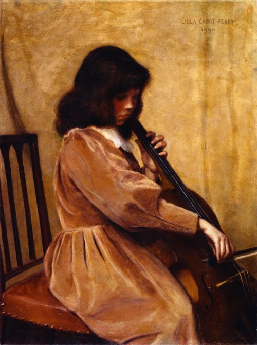 lilla-cabot-perry:Girl Playing a Cello, 1891, Lilla Cabot Perry