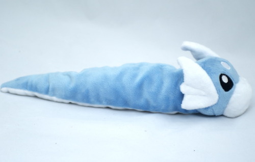 Laying Dratini plush, made as a prototype of sorts (I hope to make a couple more for conventions). T