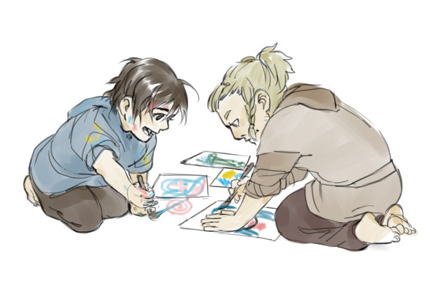 kaciart:  Rob wanted the babies drawing on the floor and an exasperated Dis. - “Look