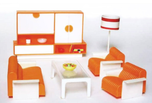 Living rooms from doll houses, 1950s – 70s. Germany. More to see (german): Puppenhausmuseum