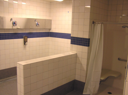 Locker room and showers at Eatonville High School,  Washington