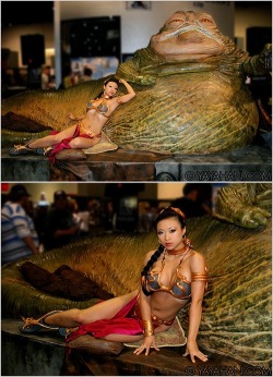 kosplaykitten:  Look what the cat dragged in @ The Kosplay Kitten’s Playground Slave Leia at Comic Con by yayacosplay 