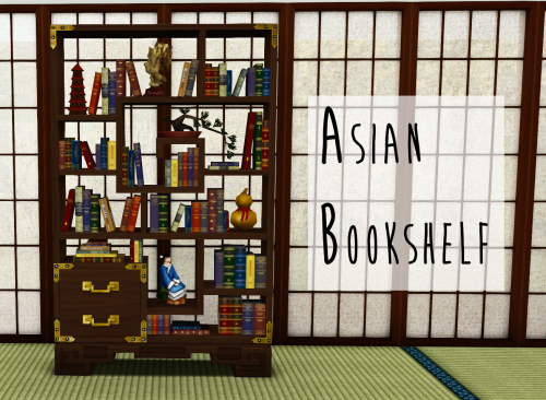 Asian Bookshelf by teanmoonComes in 3 wood tones, red and blackWood tones by lexiconluthorConverted 