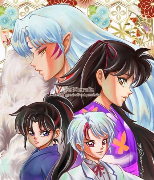 eeriecrafts:  Sesshomaru’s Family|| HnYI already love Towa and Setsuna you can’t understand how much AHHHH!!!  I’ve been wanting to do some more paintings, and my Yashahime hype is real so this happened :)  To be honest, Sesshomaru fathering hanyou