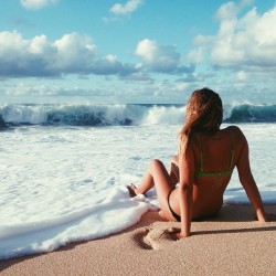 sand, water, clouds, bikini