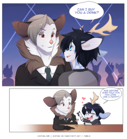 catslovewatercomic:  sioteru: I had a really nice conversation with Peritian and she was cool with me drawing these two together again so here we go! This deer has a thing for daddies &gt;.&gt; and fun fact Aye-ayes used to be one of my favourite animals