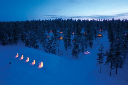 Igloo Village is located in the village of Kakslauttanen, Finland. The igloos are built from special