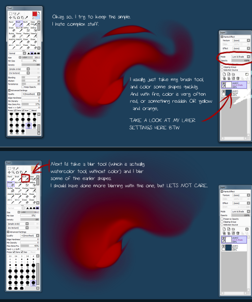 grypwolf:  … AND THAT IS THE WAY I MAKE FIRE! Simple and messy “how to gry”.I will add quick smoke tutorial / step by step too Just wait. \o/EDIT: Sorry for small images >8C I am not good with tumblr image sizes and I have never understood them.