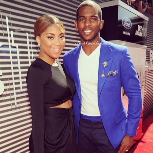 blackgirlsinlove:  NBA player Chris Paul and his wife Jada Crawley. The two met in high school and became college sweethearts while attending Wake Forest University together. They now have two gorgeous children, Chris Jr. and Camryn.