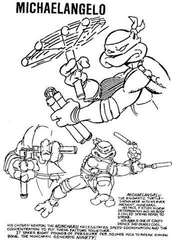 talesfromweirdland:Model sheets for the Teenage Mutant Ninja Turtles (in the style of the comics). N