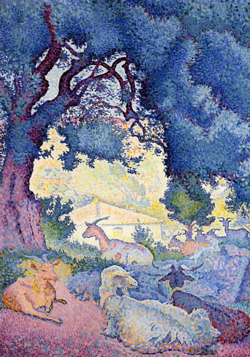 artist-cross: Landscape with Goats, 1895, Henri-Edmond CrossMedium: oil,canvaswww.wikiart.or