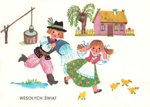 lamus-dworski:Old Polish postcards with scenes of the Śmigus-Dyngus day (also called Lany Poniedział