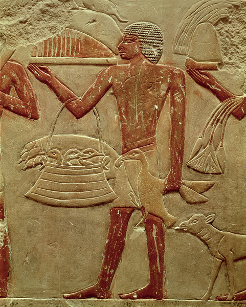 Relief depicting a porter with a basket of fledglings, from the Mastaba of Princess Sesheshet Idutat