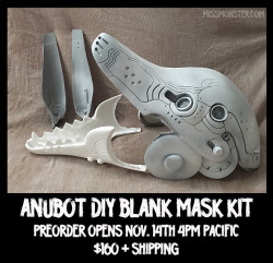 missmonstermel:  After a long battle with sandpaper, the dremel and many cans of primer the Anubot parts are ready to show! I am working on a finished mask to show once the pre-order opens on the 14th of this month.The price I ask for this blank kit is