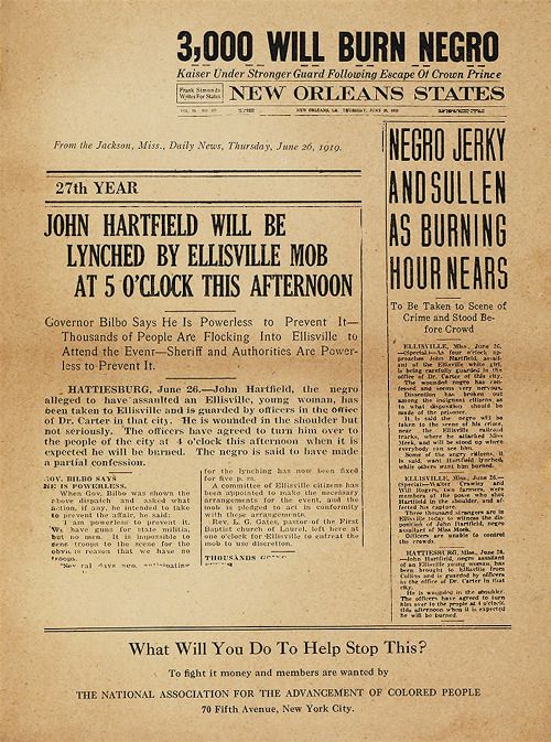 historylover1230:“John Hartfield Will Be Lynched by Ellisville Mob at 5 O'clock this Afternoon… What