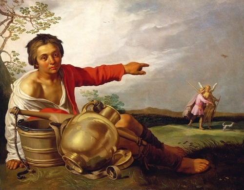 sinuata: classic-art: Shepherd Boy Pointing at Tobias and the Angel Abraham Bloemaert, c. 1625-
