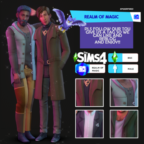 spiderfires:  TS4 REALM OF MAGIC BASE GAME COMPAITABLE  conversion of the ROM male outfits THE INFO!