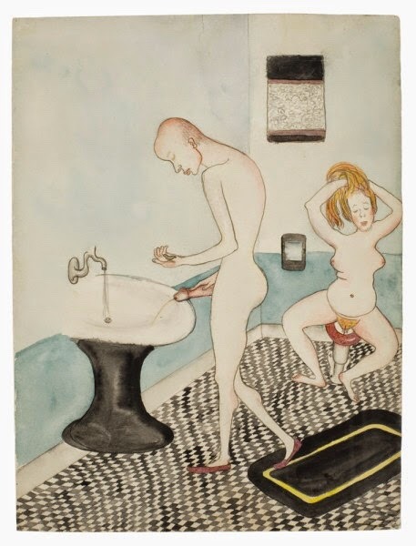 kundst: Alice Neel (US 1900-1984) Alice and John (Rothschild) in the Bathroom (1935)Watercolor (c. 2
