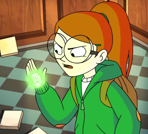 pan-pizza:  Red Hair Green Outfit Girls The CGI girl is from UPN’s GameOver and the glowy hand one is from the pilot Infinity Train. 