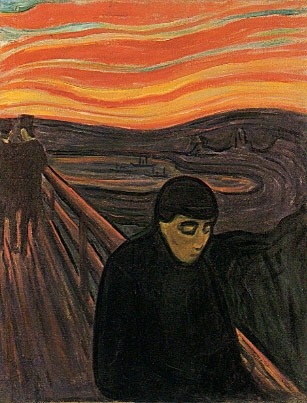 criwes:  Anxiety series by Edvard Munch  The Scream (1893)Despair (1893-4)Anxiety (1894) 