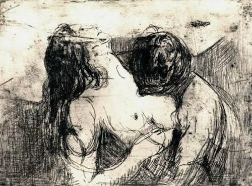 a sketch of a man kissing (or consuming) the torso of a woman