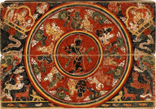 Krishna and rasa dance mandala, newari paubha from Nepal