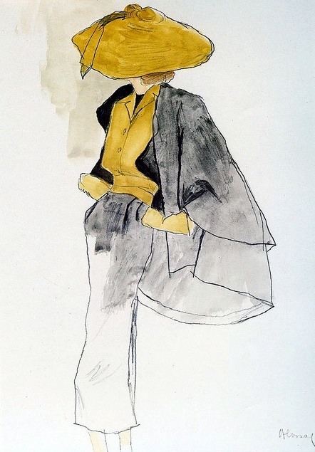 A sketch by Bernard Blossac of one of Dior’s ‘New Look’ designs, 1950