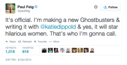 nudityandnecromancy:  themarysue:  It’s officially official: the new Ghostbusters team will have women on it.   Fuck yeah.