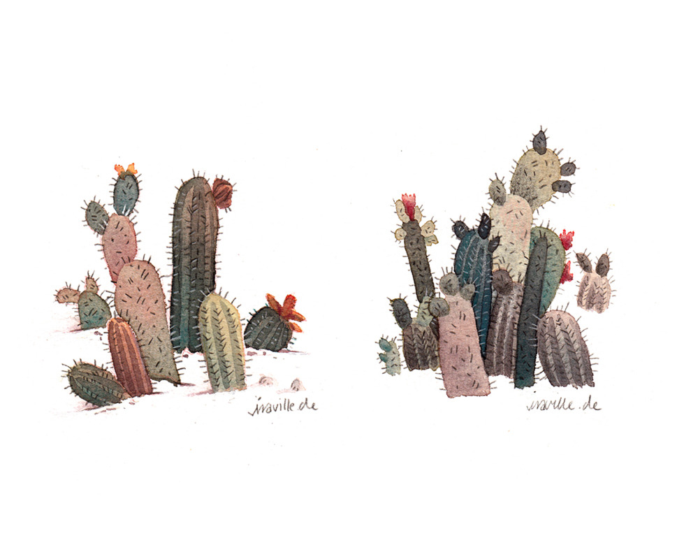 iraville:  painting some random cacti and plants without predrawing directly on paper.