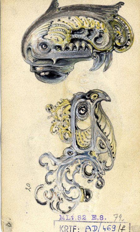 Belá Krieger, design drawing for art nouveau jewelry, 1899. Paris. Via Museum of Applied Arts, Budap