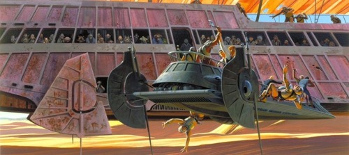 Ralph McQuarrie’s designs for Jabba’s sail barge.I remember the scene well: Return of th