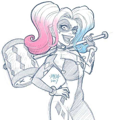 Harley Quinn sketch I drew. Kind of a mix-matched combination of the various Harley Q styles that I 