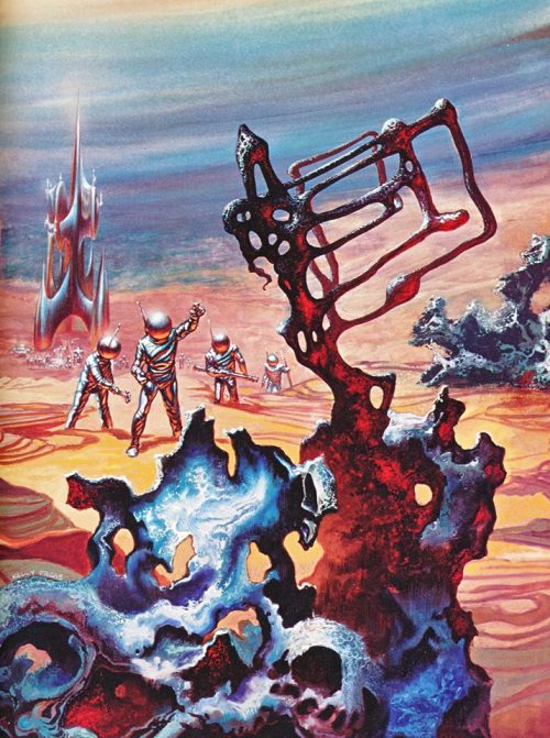 70sscifiart:  Astronauts explore the unknown. From my archives, featuring works by Chesley Bonestell, Chris Foss, Bruce Pennington, and more.
