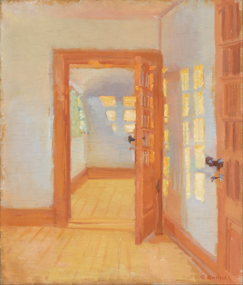 pintoras:Anna Ancher (Danish, 1859 - 1935): Interior. Brøndum’s annex (1917) (via Wikimedia Commons)
