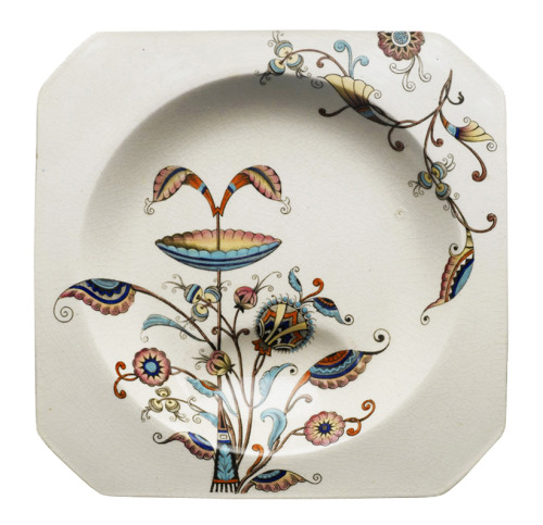 design-is-fine:Christopher Dresser, soup plate, Persia Pattern, 1886. Glazed earthenware. England. Brooklyn Museum