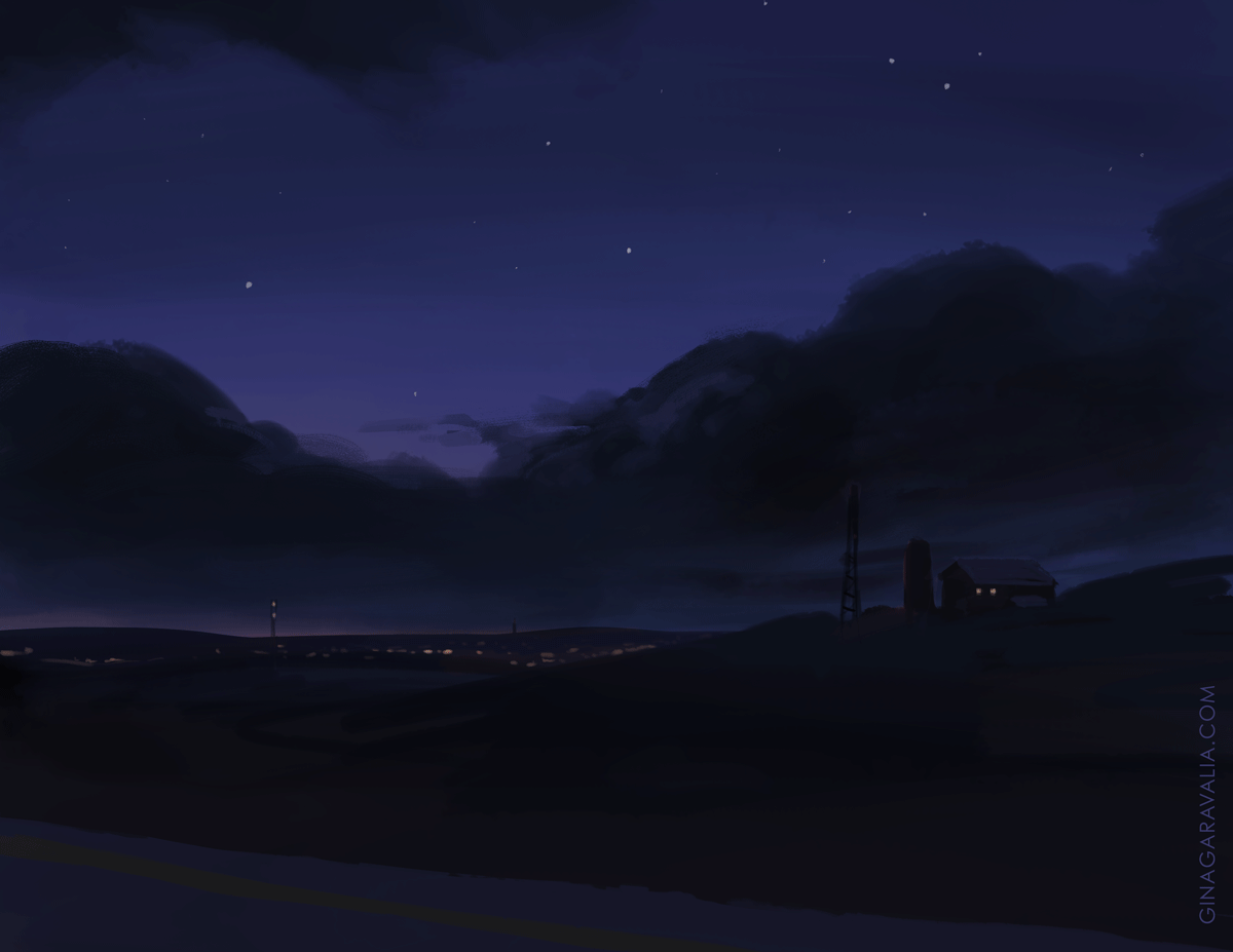 storywood:  Calming wind-down doodles to end the day. I love sunset afterglow and