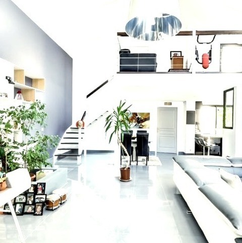 Living Room - LibraryLarge, Modern Living Room Library Photo With Gray Walls, No Fireplace, And A Tv