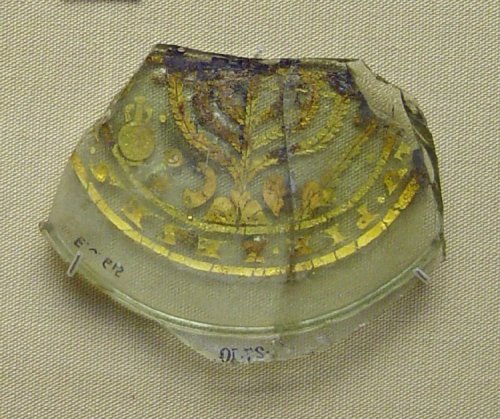 jewish-history:Jewish drinking vessel, c. 3rd-5th CenturyLower half from the bottom of a drinking ve