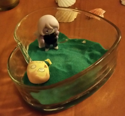 My little sister was playing with her SU minis at the table and then she giggled and was like “look what Amethyst did”