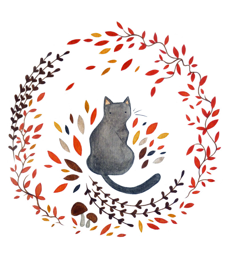 annettejonesart:  Black Cat and Wreath Etsy