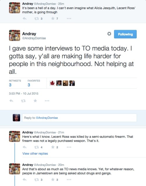 allthecanadianpolitics:Andray Domise talks about the shooting death of Lecent Ross in Toronto, a 14 