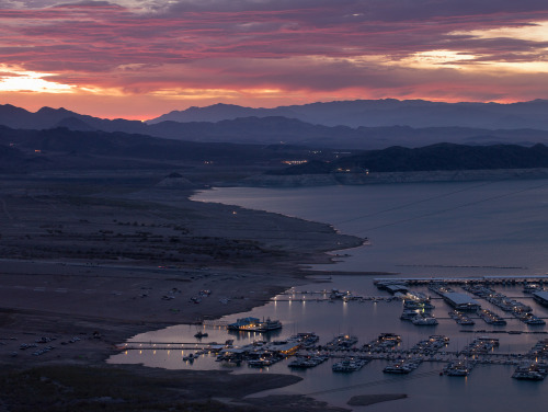 Lake Mead Marina at sunset.