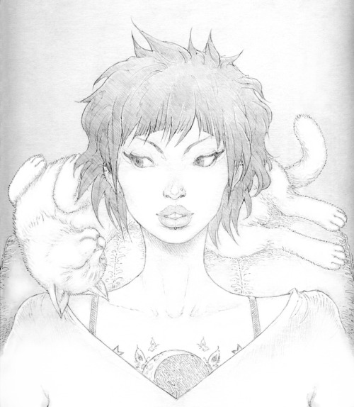 Girl And Cat.