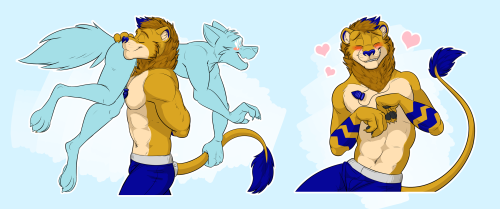 Here’s a big batch of stickers for DexterFiyahLion, also featuring his boyfriend, Fido the dal