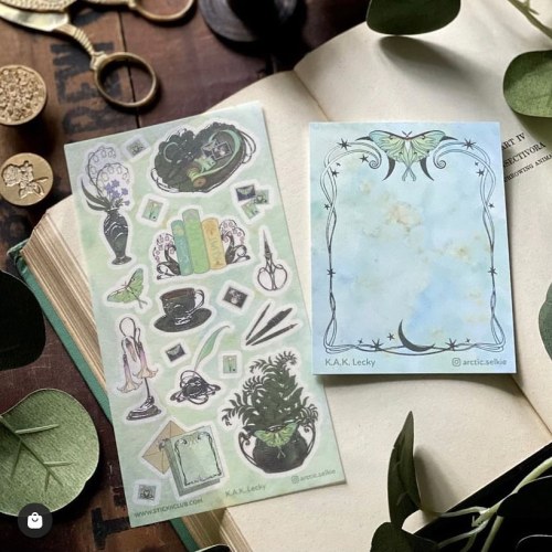 Repost from @stickiiclub of my art nouveau desk stickers and Luna moth memo pad, available now on th