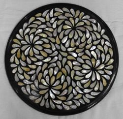 treasures-and-beauty:Black Marble Mother of Pearl Inlay Decorative Handmade Table Top by Marble Inlay