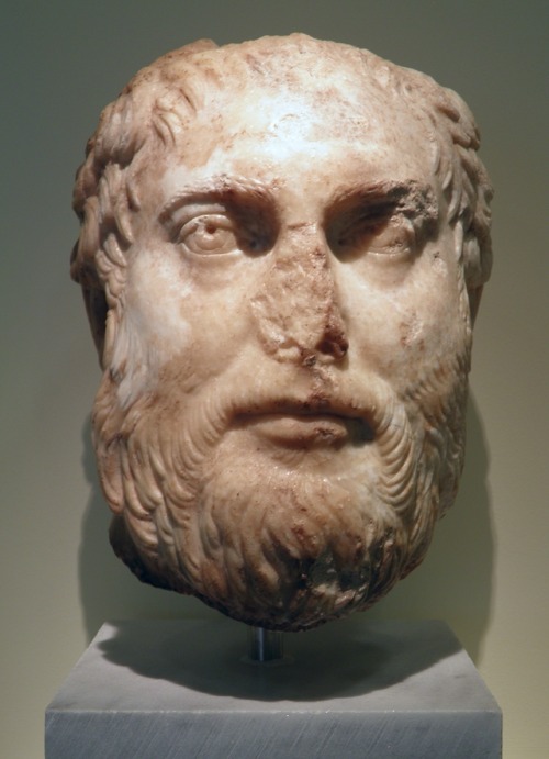 Ancient Roman marble portrait head of a man, dated on stylistic grounds to ca. 140-160 CE (Antonine 
