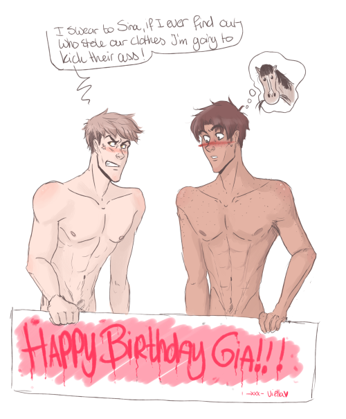 viella-art:  I heard it was theicarustheory’s birthday, so I arranged some hot dudes to wish her a happy birthday… naked! They were more than happy to help out :) HAPPY BIRTHDAY SYRUP SISTER! Our old lady gang just got a little bit older haha!